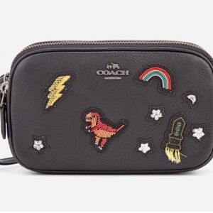 Coach 57866 Souvenir Embroidery Crossbody Clutch Black Grain Leather Din…